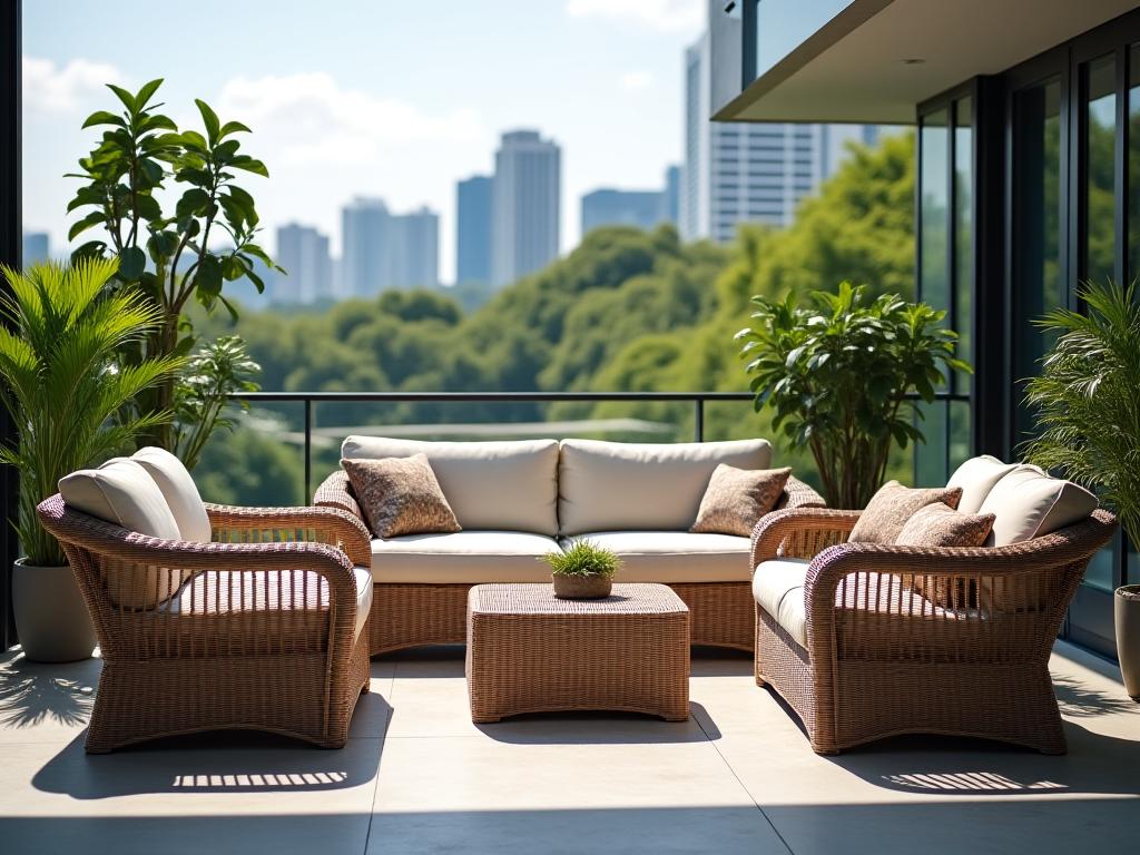 Stylish weather-resistant furniture on a modern Singapore balcony