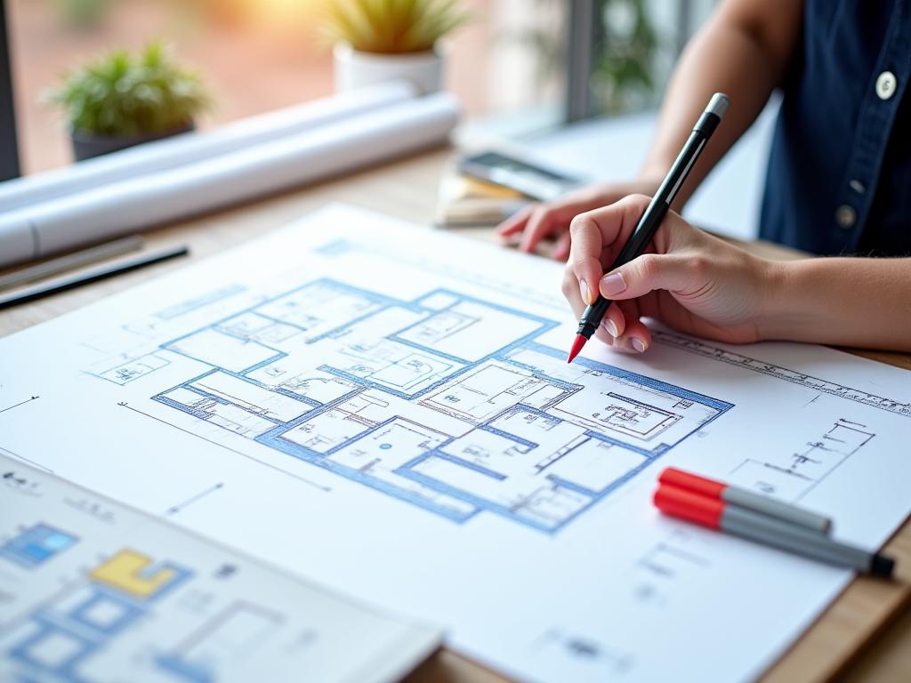 An interior designer sketching a room layout